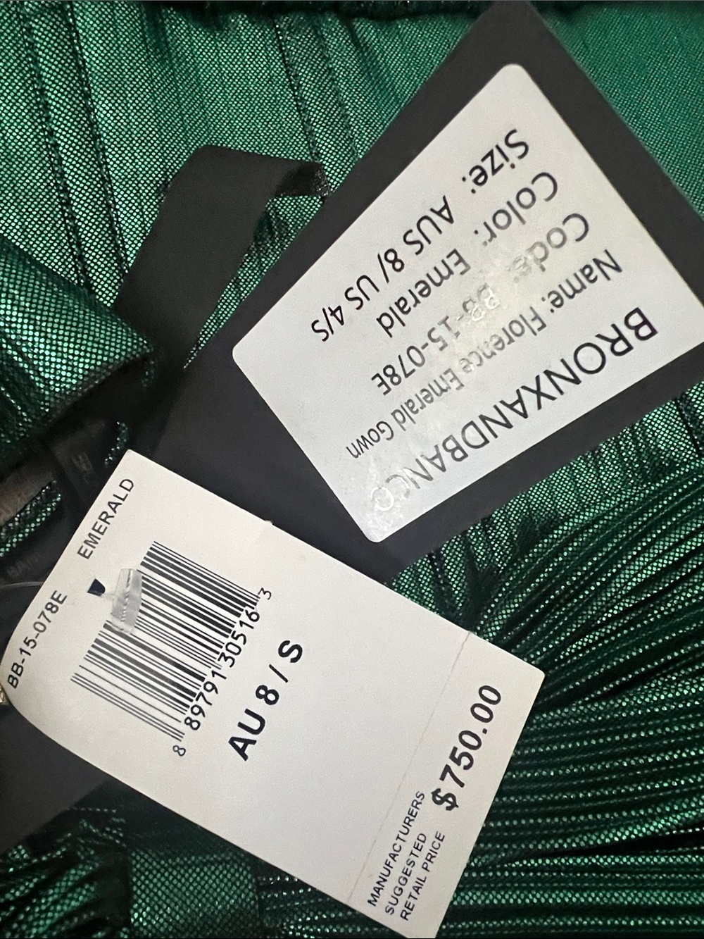 Bronx and Banco Florence Emerald Green Metallic Maxi Gown with Side Slit Size Sm - Picture 6 of 6